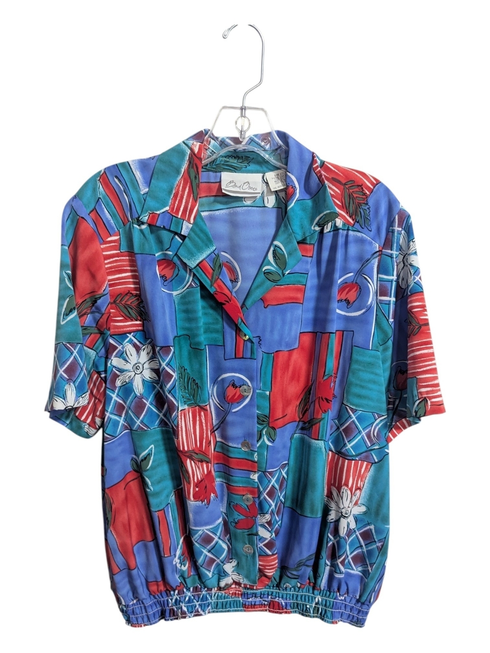 Bend Over Women's Top Sz 12 Short Sleeve Vintage Style Blue Floral W-549